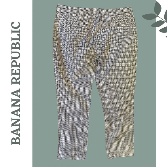 Banana Republic Black, Blue and White Patterned Ankle Pants Front Zip Size 6 - Picture 2 of 9